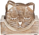 Sass & Belle Wooden Carved Cat Coaster - Set of 6 - Book