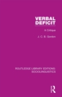 Verbal Deficit : A Critique - eBook