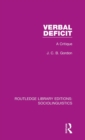 Verbal Deficit : A Critique - Book