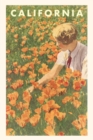 Vintage Journal Woman sitting in Field of California Poppies - Book