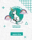Unicorn Square Grid, Graph Paper Composition Notebook, 100 Sheets, Large 8 x 10 Inch, Quad Ruled White Cover - Book