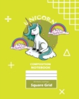 Unicorn Square Grid, Graph Paper Composition Notebook, 100 Sheets, Large 8 x 10 Inch, Quad Ruled Yellow Cover - Book