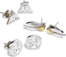 Harry Potter Deathly Hallows/Golden Snitch/Platform Stud Earring Set