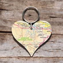 OS Map Wooden Heart Key-ring - Exmoor National Park