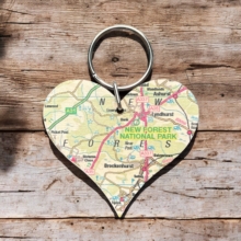 OS Map Wooden Heart Key-ring - New Forest National Park