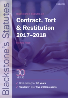 Blackstone's Statutes on Contract, Tort & Restitution 2017-2018, Paperback Book Blackstone's Statutes on Contract, Tort & Restitution 2017-2018, Paperback Book