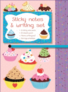 Sticky Notes and Writing Set: Cupcakes : Adorable stationery wallet set of writing pad, sticky notes and envelope with cute colourful cupcake illustrations