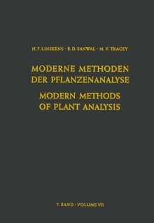 Modern Methods of Plant Analysis / Moderne Methoden der Pflanzenanalyse