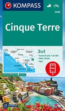 Hiking map 2450 Cinque Terre 1:35,000 : 3-in-1 hiking map, with activity guide including map for offline use in the KOMPASS app 2450