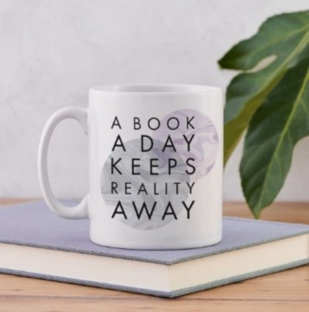Literary Mug - "Book A Day Keeps Reality Away" - Marble Design, Paperback Book