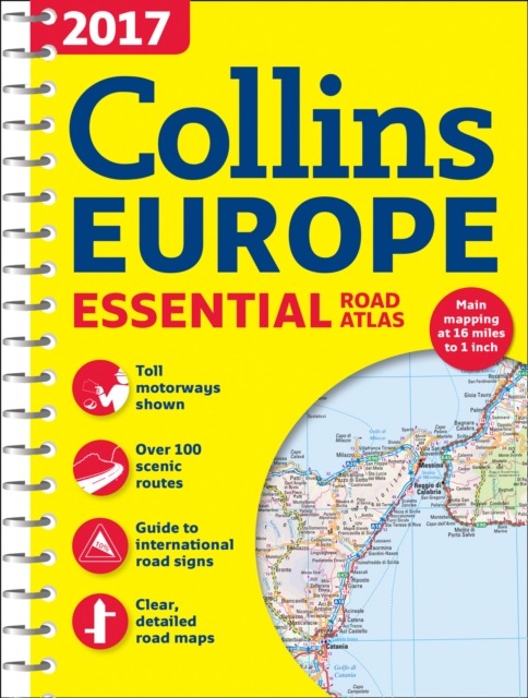 2017 Collins Essential Road Atlas Europe, Spiral bound Book