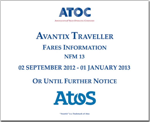Avantix Traveller Fares Information NFM 13 : 20 September 2012 - 1 January 2013 or Until Further Notice, CD-ROM Book