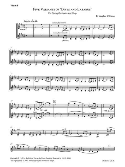 Five Variants on 'Dives and Lazarus', Sheet music Book