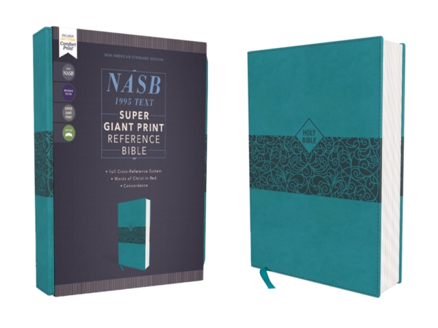 NASB, Super Giant Print Reference Bible, Leathersoft, Teal, Red Letter, 1995 Text, Comfort Print, Leather / fine binding Book
