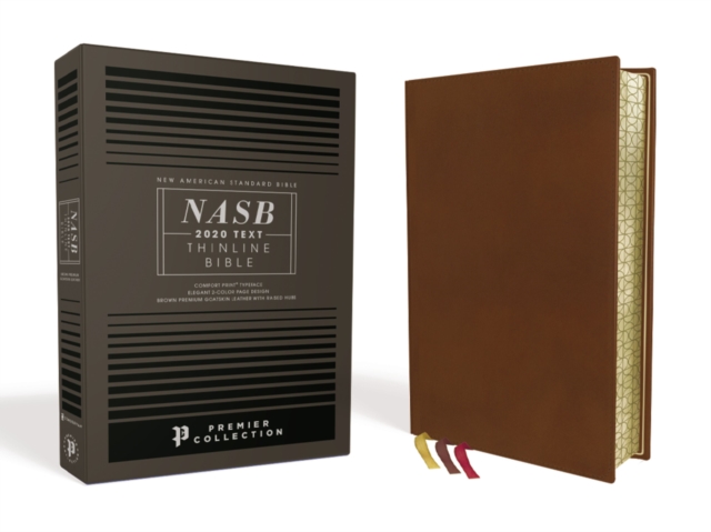 NASB, Thinline Bible, Premium Goatskin Leather, Brown, Premier Collection, Black Letter, Gauffered Edges, 2020 Text, Comfort Print, Leather / fine binding Book