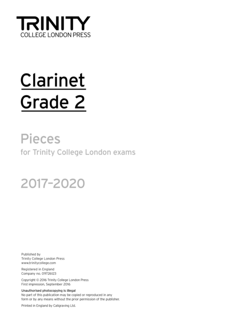 Trinity College London: Clarinet Exam Pieces Grade Grade 2 2017 - 2020 (part only), Sheet music Book