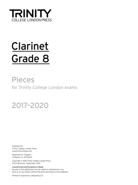 Trinity College London: Clarinet Exam Pieces Grade Grade 8 2017 - 2020 (part only), Sheet music Book