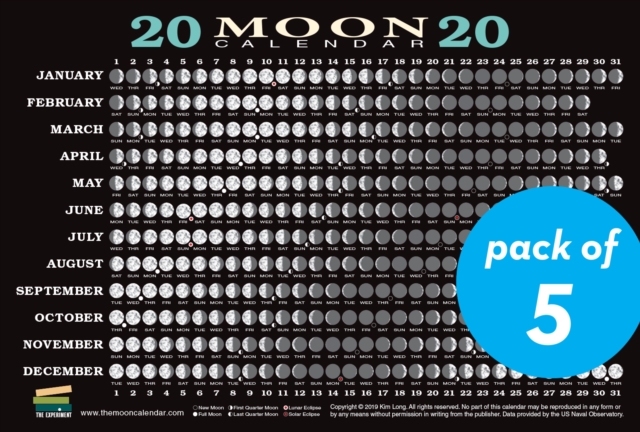 2020 Moon Calendar Card (5 pack) : Lunar Phases, Eclipses, and More!, Cards Book