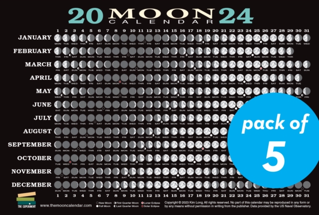 2024 Moon Calendar Card (5 pack) : Lunar Phases, Eclipses, and More!, Paperback / softback Book