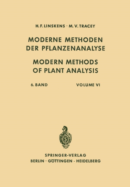 Modern Methods of Plant Analysis / Moderne Methoden der Pflanzenanalyse, Paperback / softback Book