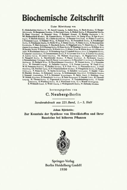 Zur Kenntnis Der Synthese Von Eiweissstoffen Und Ihrer Bausteine Bei Hoeheren Pflanzen, Paperback / softback Book