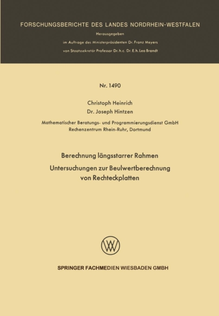 Berechnung Langsstarrer Rahmen / Untersuchungen Zur Beulwertberechnung Von Rechteckplatten, Paperback / softback Book