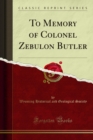 To Memory of Colonel Zebulon Butler - eBook