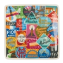 Vintage Travel Labels Square Tray - Book