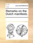 Remarks on the Dutch Manifesto. - Book