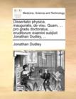 Dissertatio Physica, Inauguralis, de Visu. Quam, ... Pro Gradu Doctoratus, ... Eruditorum Examini Subjicit Jonathan Dudley, ... - Book