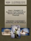 Hines V. Kowalski U.S. Supreme Court Transcript of Record with Supporting Pleadings - Book