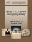 Merritt V. U S U.S. Supreme Court Transcript of Record with Supporting Pleadings - Book