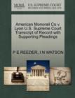 American Monorail Co V. Lyon U.S. Supreme Court Transcript of Record with Supporting Pleadings - Book