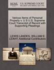 Various Items of Personal Property V. U S U.S. Supreme Court Transcript of Record with Supporting Pleadings - Book