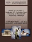 District of Columbia V. Beckham U.S. Supreme Court Transcript of Record with Supporting Pleadings - Book