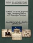 de Marie V. U S U.S. Supreme Court Transcript of Record with Supporting Pleadings - Book