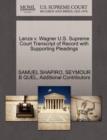 Lanza V. Wagner U.S. Supreme Court Transcript of Record with Supporting Pleadings - Book