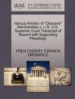 Various Articles of Obscene Merchandise V. U.S. U.S. Supreme Court Transcript of Record with Supporting Pleadings - Book