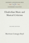 Elizabethan Music and Musical Criticism - Book