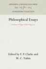 Philosophical Essays : In Honor of Edgar Arthur Singer, Jr. - Book