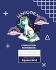 Unicorn Square Grid, Graph Paper Composition Notebook, 100 Sheets, Large 8 x 10 Inch, Quad Ruled Blue Cover - Book