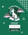 Unicorn Square Grid, Graph Paper Composition Notebook, 100 Sheets, Large 8 x 10 Inch, Quad Ruled Olive Green Cover - Book