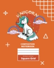 Unicorn Square Grid, Graph Paper Composition Notebook, 100 Sheets, Large 8 x 10 Inch, Quad Ruled Orange Cover - Book