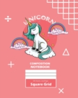 Unicorn Square Grid, Graph Paper Composition Notebook, 100 Sheets, Large 8 x 10 Inch, Quad Ruled Pink Cover - Book