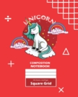 Unicorn Square Grid, Graph Paper Composition Notebook, 100 Sheets, Large 8 x 10 Inch, Quad Ruled Red Cover - Book