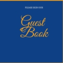 Wedding Guest Book : Blue and Gold Guest Book - Blank Unruled pages -Landscape Guest Book- Modern Paperback Guest Book- - Book