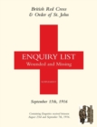 British Red Cross and Order of St John Enquiry List for Wounded and Missing : September 15th 1916 - Book
