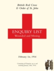British Red Cross and Order of St John Enquiry List for Wounded and Missing : FEBRUARY 1ST 1916 (Mediterranean Enquiries) - Book