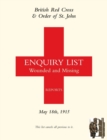 British Red Cross and Order of St John Enquiry List for Wounded and Missing : May 18th 1915 - Book