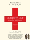 British Red Cross and Order of St John Enquiry List for Wounded and Missing : September 18th 1915 - Book